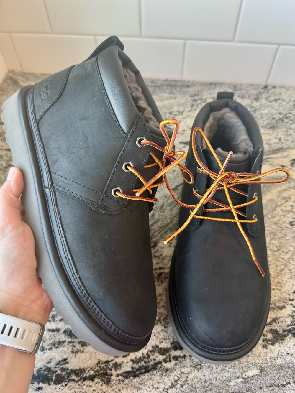 UGG Neumel Utility Boots in black. Men’s Size 7  = Women’s 8.5. EUC